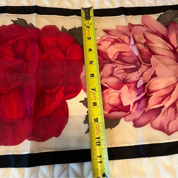 Oscar de la Renta Vintage Floral Silk Scarf - Red and Pink Roses Sheer Long - Picture 7 of 7